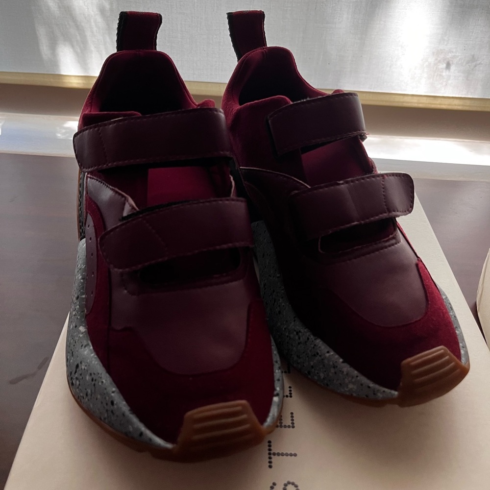 Stella McCartney Burgundy Fabric And Faux Suede Eclypse Lace Up Sneakers